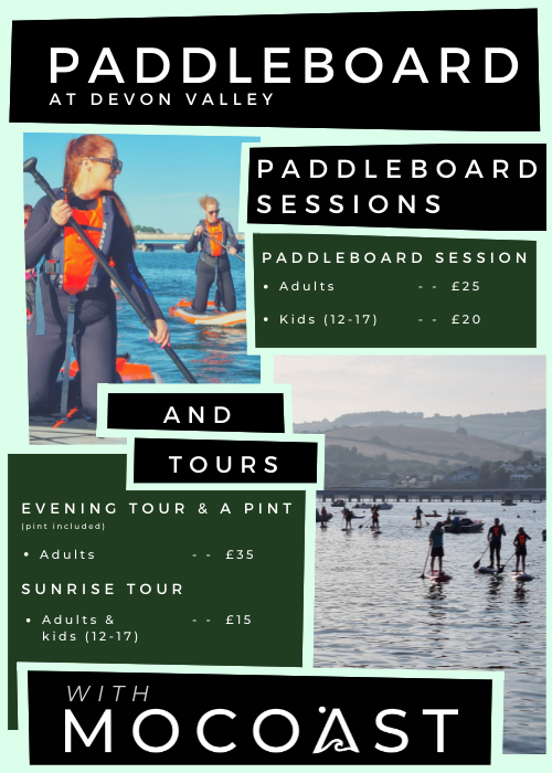 Paddle board at Devon Valley with MOCOAST - image also shows prices. Follow link to MOCOAST for full details.